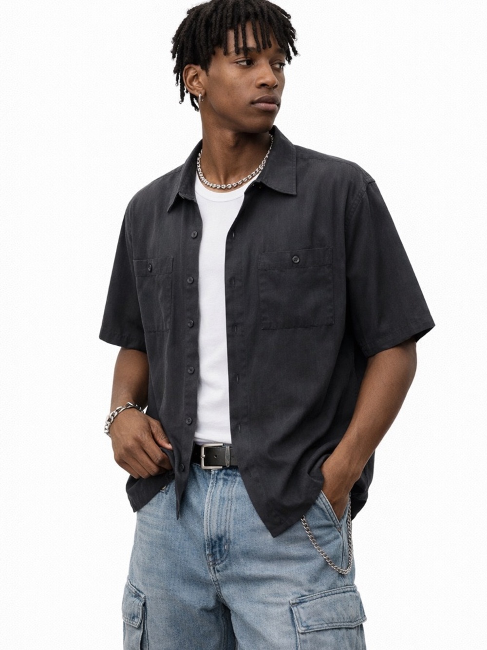 Retreat Vintage 100% Silk Button Up Shirt Men’s M Black